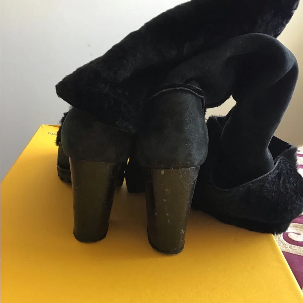Fendi Black Suede Knee-High Platform Heeled Boots